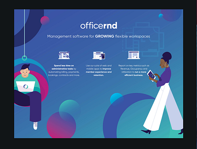 Event banner Illustration & design for OfficeRND brand design brand identity branding branding design coworking software designer event banner event branding event design illustration illustration art illustration design illustration digital illustrations officernd saas