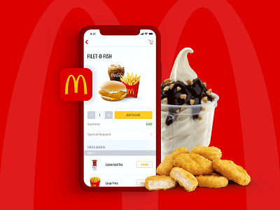 McDonald's app burger cart delivery food foodapp interface ios mcdonalds red restaraunt ui ux