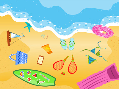 Summer beach beach elements holiday illustraion illustration sea summer sun vector waves