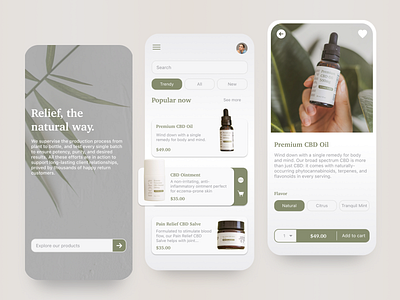 CBD Cosmetic – Single Product app design ui ux