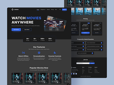 Cinema - Streaming Service Website app branding cinema design graphic design illustration motion graphics platform streaming ui ux vector website