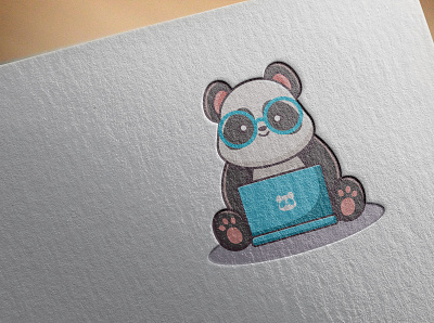 Cute panda on laptop animal vector branding cute animal cute character cute design cute panda design graphic design illustration logo panda vector work on laptop