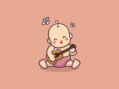 Cute baby vector playing guitar