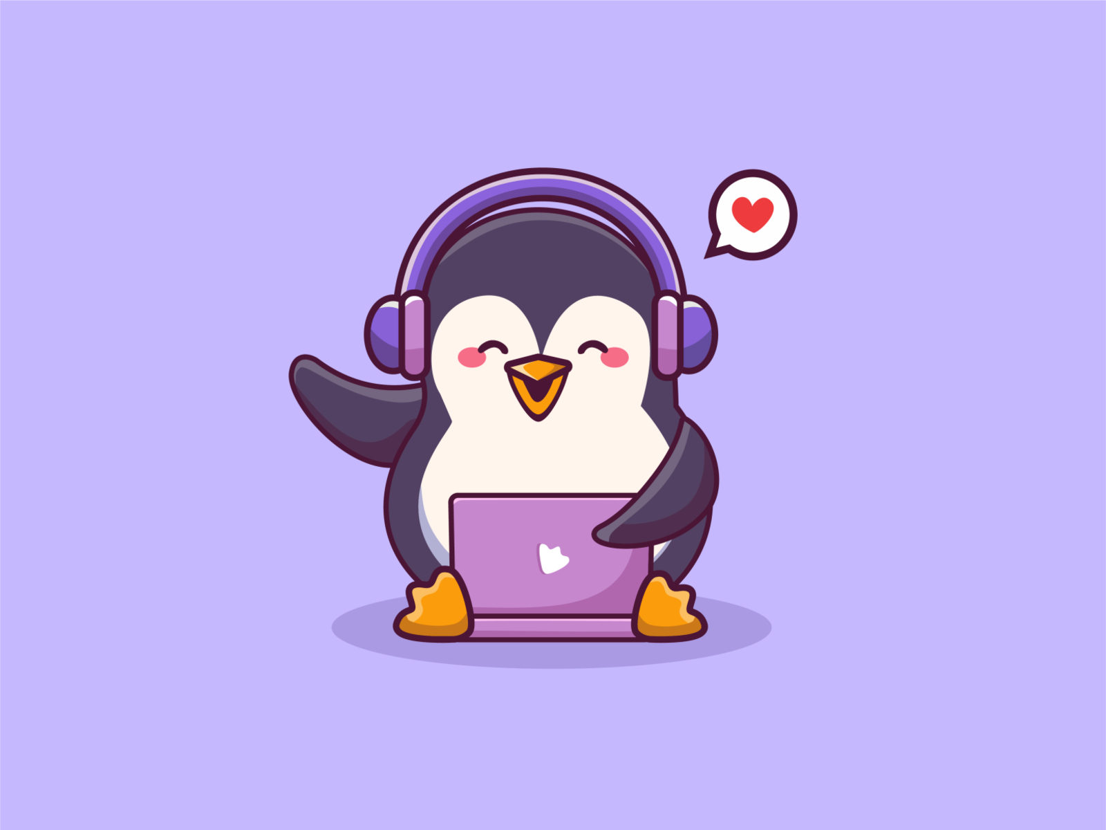 cute penguin with headphone working on a laptop icon cartoon by Omah Obah  Studio on Dribbble