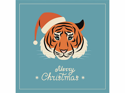 Merry Christmas greeting card with tiger illustration