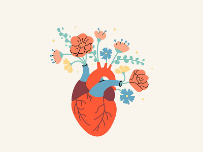 Human heart with flowers illustrator