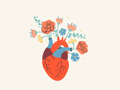 Human heart with flowers