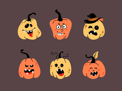 Halloween pumpkins autumn creepy cute emotion face fear halloween illustration lantern october orange symbol trick or treat vector