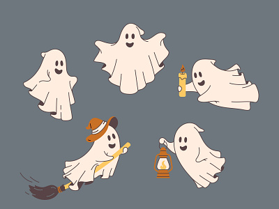 Cute vintage ghosts character october retro silhouette vector vintage