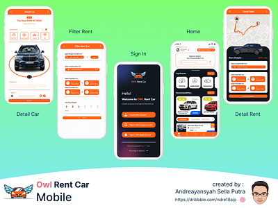 Owl Rent Car Mobile app branding design typography ui ux
