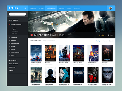 Replex Movie Trailers WIP app application design movie ui web webdesign