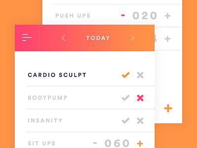 Daily UI: #041 Workout Tracker bodypump cardio sculpt dailyui insanity interface physical routine tracker ui user workout workout tracker