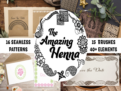 The Amazing Henna Bundle design hand drawn henna illustration mehndi pattern patterns savethedate vector wedding