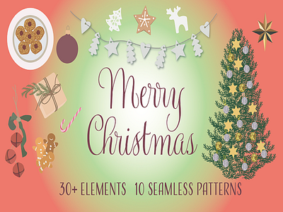 Christmas Elements Bundle christmas christmas card christmas flyer christmas party christmas tree design elements illustration pattern patterns scalable seamlesspattern vector