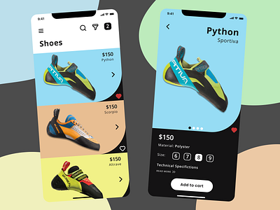 Climbing Shoes Shop App app climbing design ecommerce flat ios minimal mobile mobile design shoes shop ui ux vector