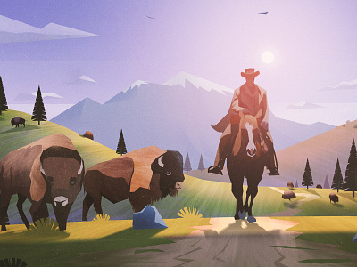 Departure bisons cowboy sunrise western