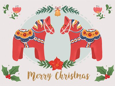 Happy Holidays - Dala Horse card christmas card dala horse digital art greeting card happy holidays holiday card scandinavian card