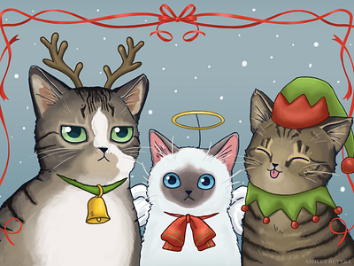 Holiday Kitties digital art happy holidays illustration