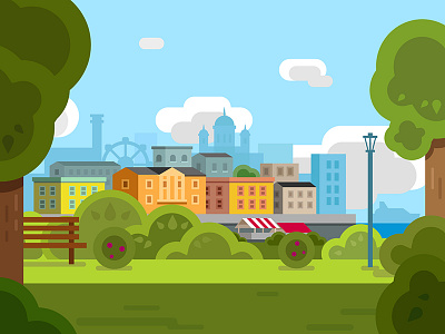 Waiting for the summer city debut flat illustration landscape summer