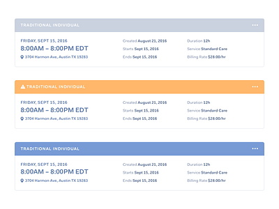 Schedule States date duration location schedule shifts time