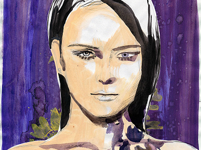 Fashion illustration purple and gold woman.