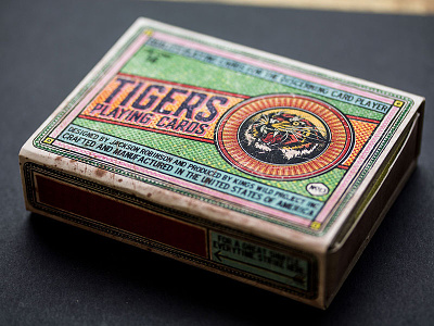 Kings Wild Tigers Playing Card destressed halftone matchbox package design playing cards vintage