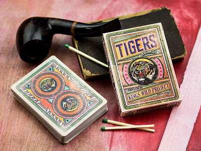 Kings Wild Tigers Playing Card destressed halftone matchbox package design playing cards vintage