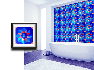 Oriental Pattern 3 bathroom blue colorfull design flat geometric illustration minimalist oriental pattern red