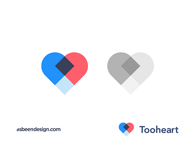 Tooheart brand clean design geometric heart icon logo love mark minimalist sleek two