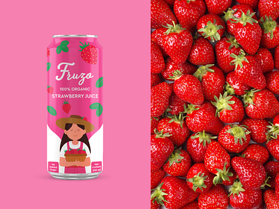 Fruzo - Strawberry Juice branding can can design can packaging design graphic design illustration packaging design strawberry strawberry juice strawberry juice can strawberry juice can packaging