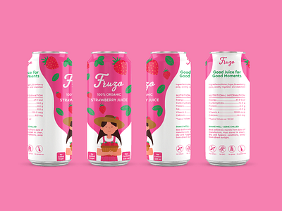 Fruzo - Strawberry Juice Packaging Design branding can can design can packaging design graphic design illustration packaging design strawberry strawberry juice strawberry juice can strawberry juice can packaging