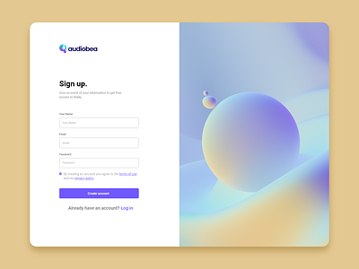audiobea sign up form 3d animation branding daily ui dailyui design form graphic design icon illustration logo motion graphics sign in sign up typography ui ui daily ux vector