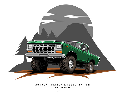 Lifted truck illustration with forest background