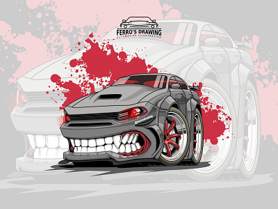 Dodge charger hellcat cartoon automotive car cartoon design dodge drag drive fast illustration muscle car power race road speed transportation vector vectorart vehicle wheel