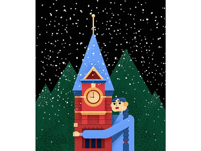 башня зима illustration vector башня девушка дома зима открытка