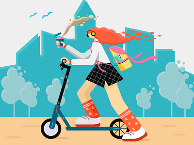 character girl on a scooter