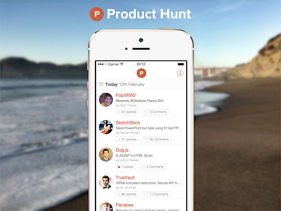 Product Hunt for iOS ios ios7 orange product hunt timeline white