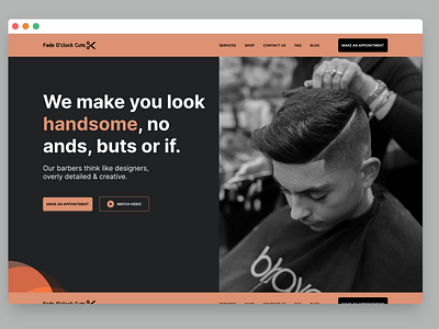 Fade O'clock Cuts (Barbershop Website) branding branding design contentdesign design figmaafrica heropage illustration interactiondesign interactivedesign logo mobilewebdesign productdesign typography ui uiux ux uxdesigner vector website