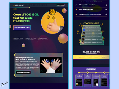 Gamified NFT Website Design. blockchain brand designs contentdesign crypto dao decentralized gaming system defi system figma gamified website illustration interaction metaverse nft non fungible tokens product design solana website