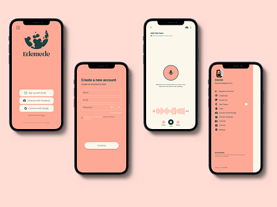 Edemede Productivity App Login and Voice Recording Screen branding design design figmaafrica illustration ui ux vector