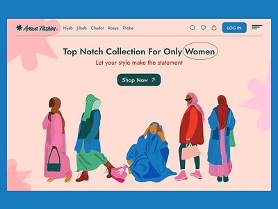 Fashion illustration hero webpage UI