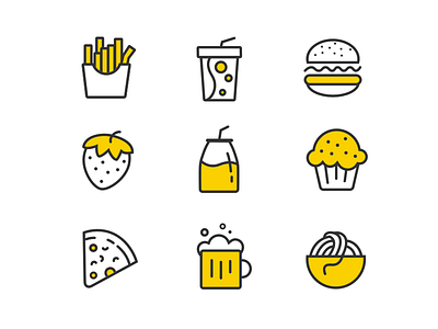 icons app cake cute fashion food icons illustration lively noodles pizza ui yellow