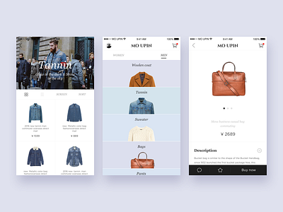 UPIN for men app black fashion illustrator phone shopping ui ux