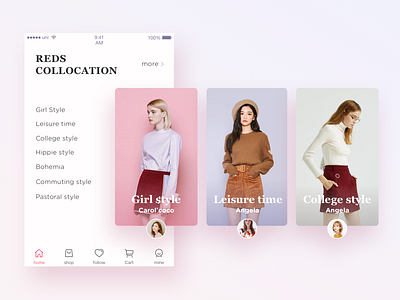 Reds collections app fashion pink ui ux