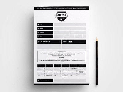 Pest Control Invoice a4 black and white blocks boxed branding clean greyscale grid identity invoice paper