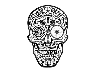 Cranks, Cogs & Cassettes. bicycle bike black chain cogs cycling illustration mexican parts skull type vector