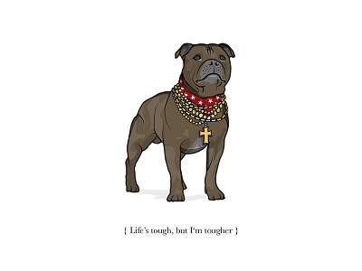 Mr T chains digital dog illustration illustrator pet sketch staffy tough