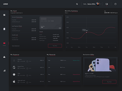 #Exploration - Dashboard for Card Details / Darkmode