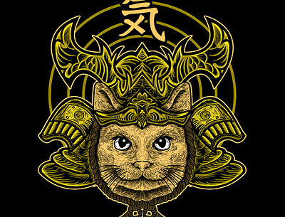 CAT SAMURAI bandmerch clothing design death metal design illustration japanese japanese art skull art skulls tshirt art tshirtdesign