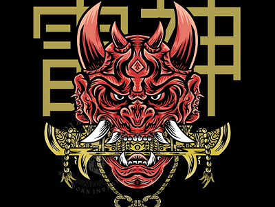 RAIJIN MASK bandmerch clothing design death metal design illustration japanese japanese art logo tshirt art tshirtdesign